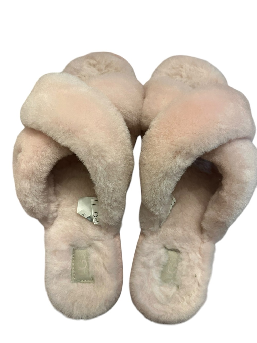 UGG Fuzzette Cross Strap Sheepskin Slippers Beverly Pink Women’s Size 8